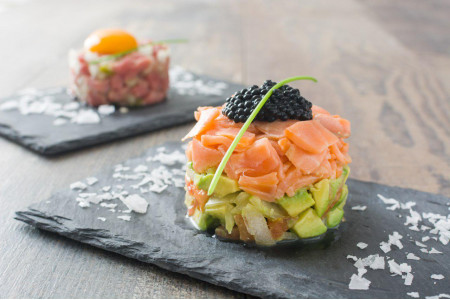 Salmon tartare with black caviar