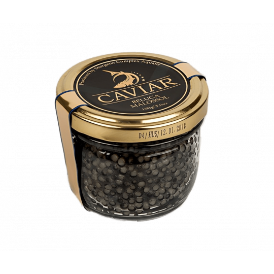 Beluga sturgeon black caviar Aquatir 100 g in a glass jar vacuum