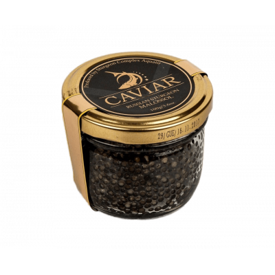 Russian sturgeon black caviar Aquatir 100 g in a glass jar vacuum