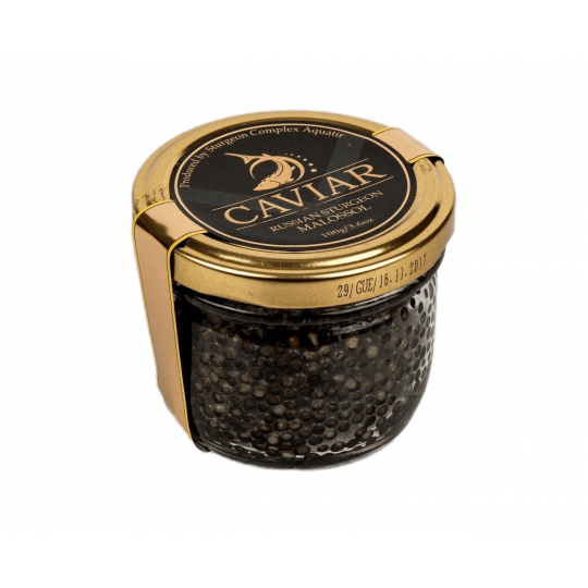 Russian sturgeon black caviar Aquatir 100 g in a glass jar vacuum