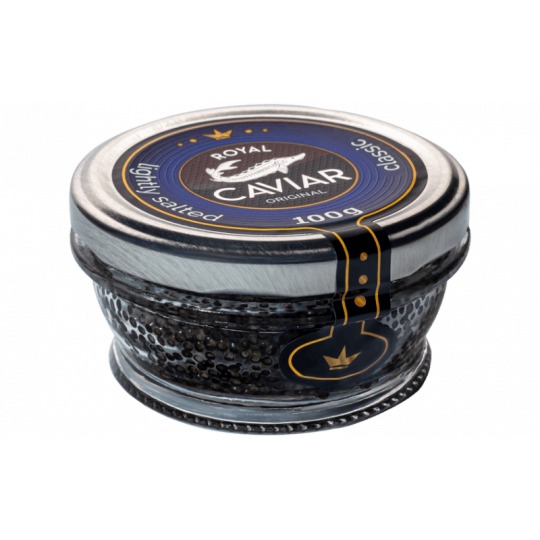 Малосольна осетрова ікра Стерляді 100 гр Royal Caviar Classic у скляній банці (вакуум)